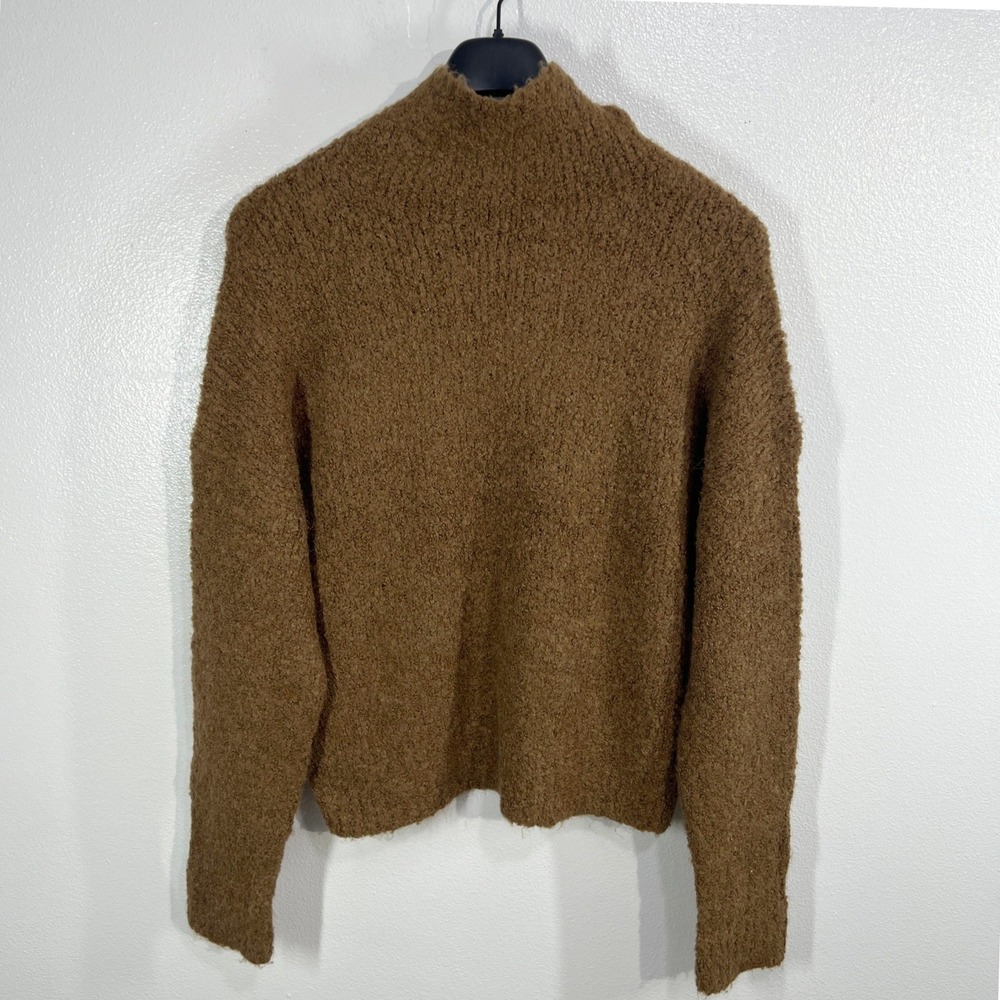 J.Crew Women M Caramel Brown Bouclé Yarn Knit Sweater Mock Neck Long Sleeve
